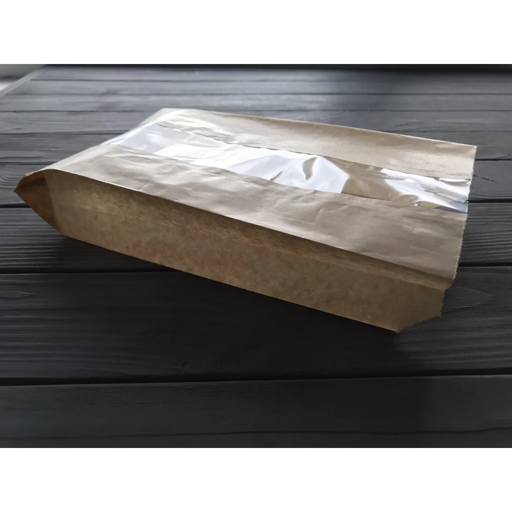 Пакет саше з прозорою вставкою бурий 280х140х50 94Ф