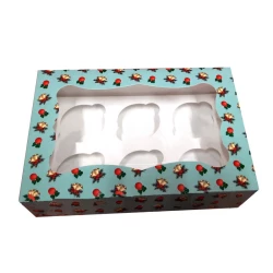 Коробка для тістечка 250*170*80 мм. (віконце) на 6 шт. з принтом новорічна