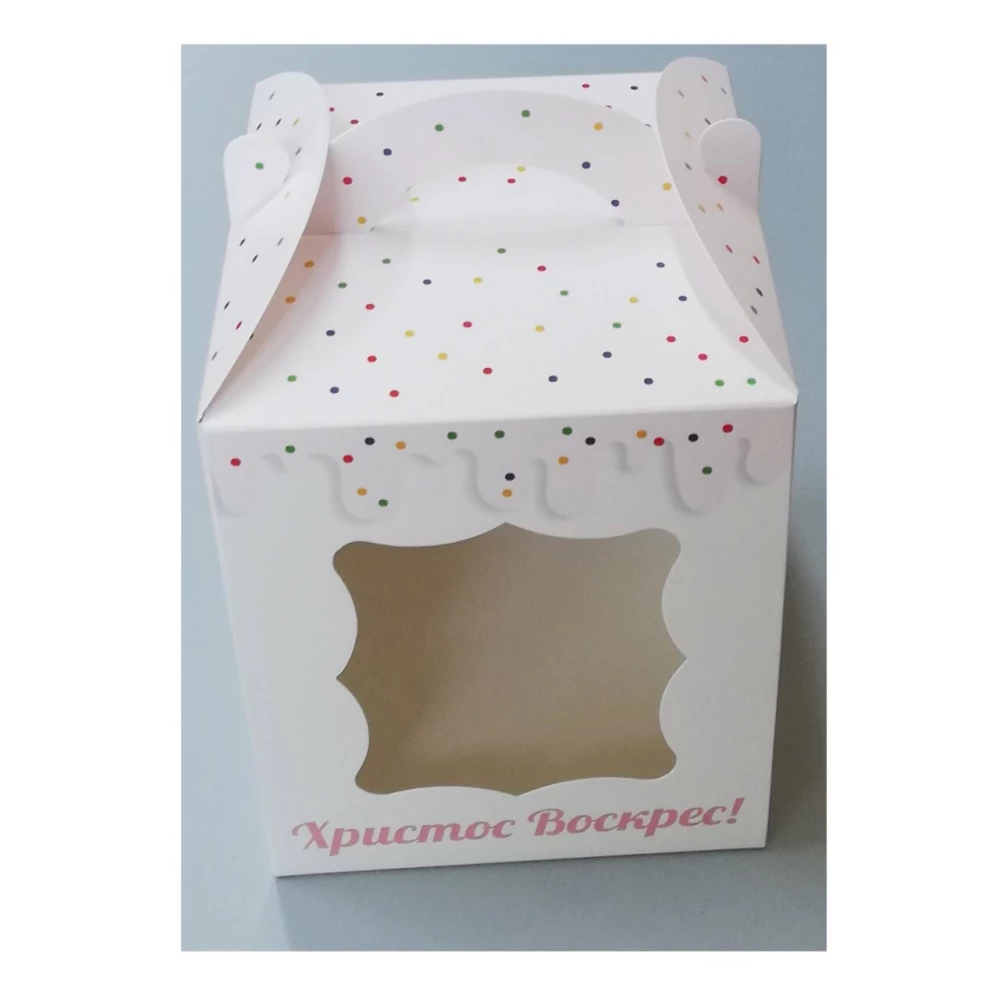 Коробка для паски 170х170х210 мм крейдована біла з принтом KPP5