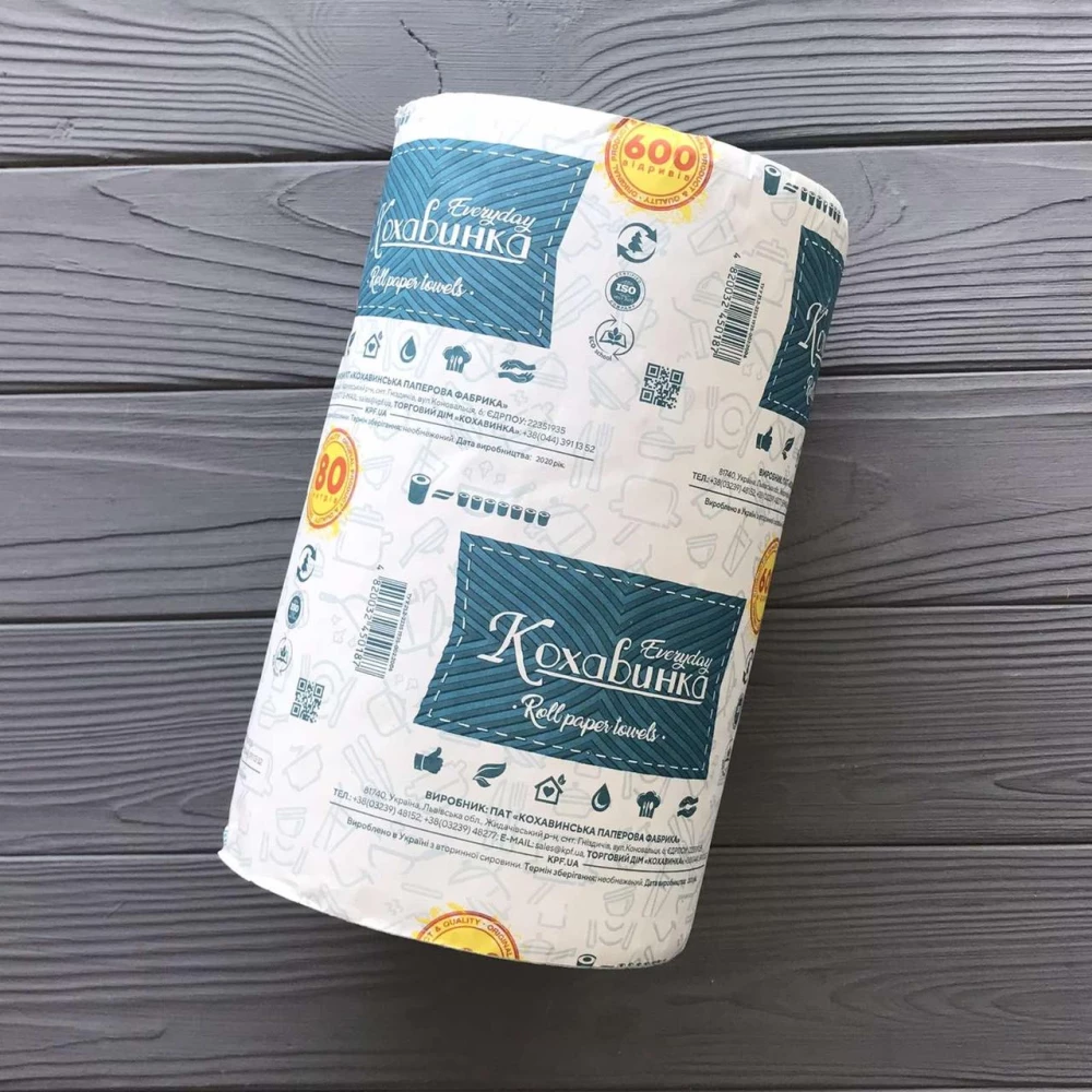 Рушник паперовий рулон Кохавинка зелений 80 метрів/600 відривів (6рул/уп)